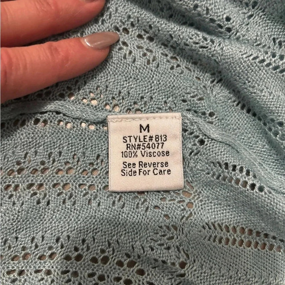 Cabi Dresden Light Blue Pointelle Knit Sweater Cardigan Duster. Medium #813 - Picture 5 of 8